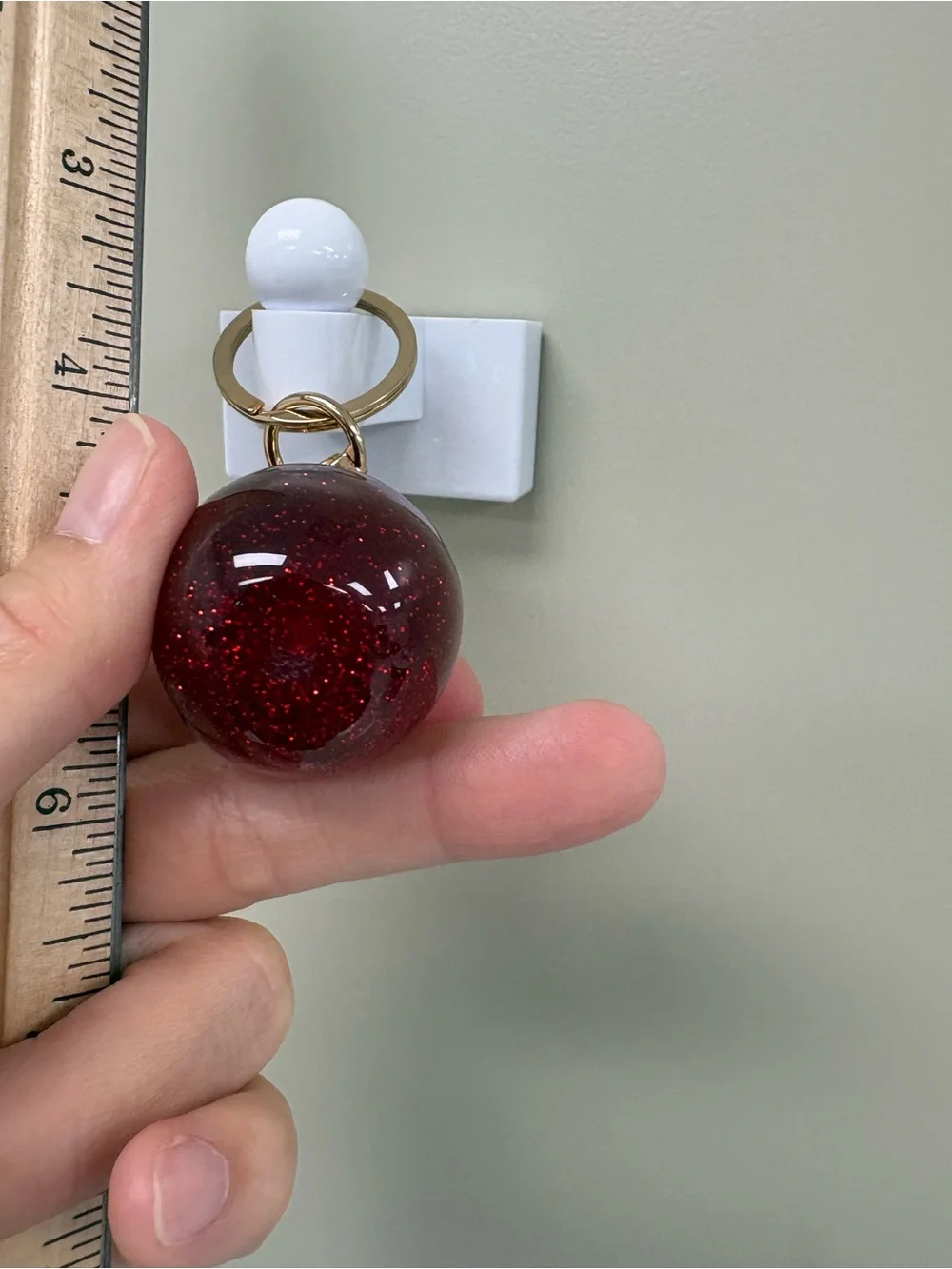 Sparkling Red Glitter Apple Green Leaf Bag Charm & Gold Keychain NWOT